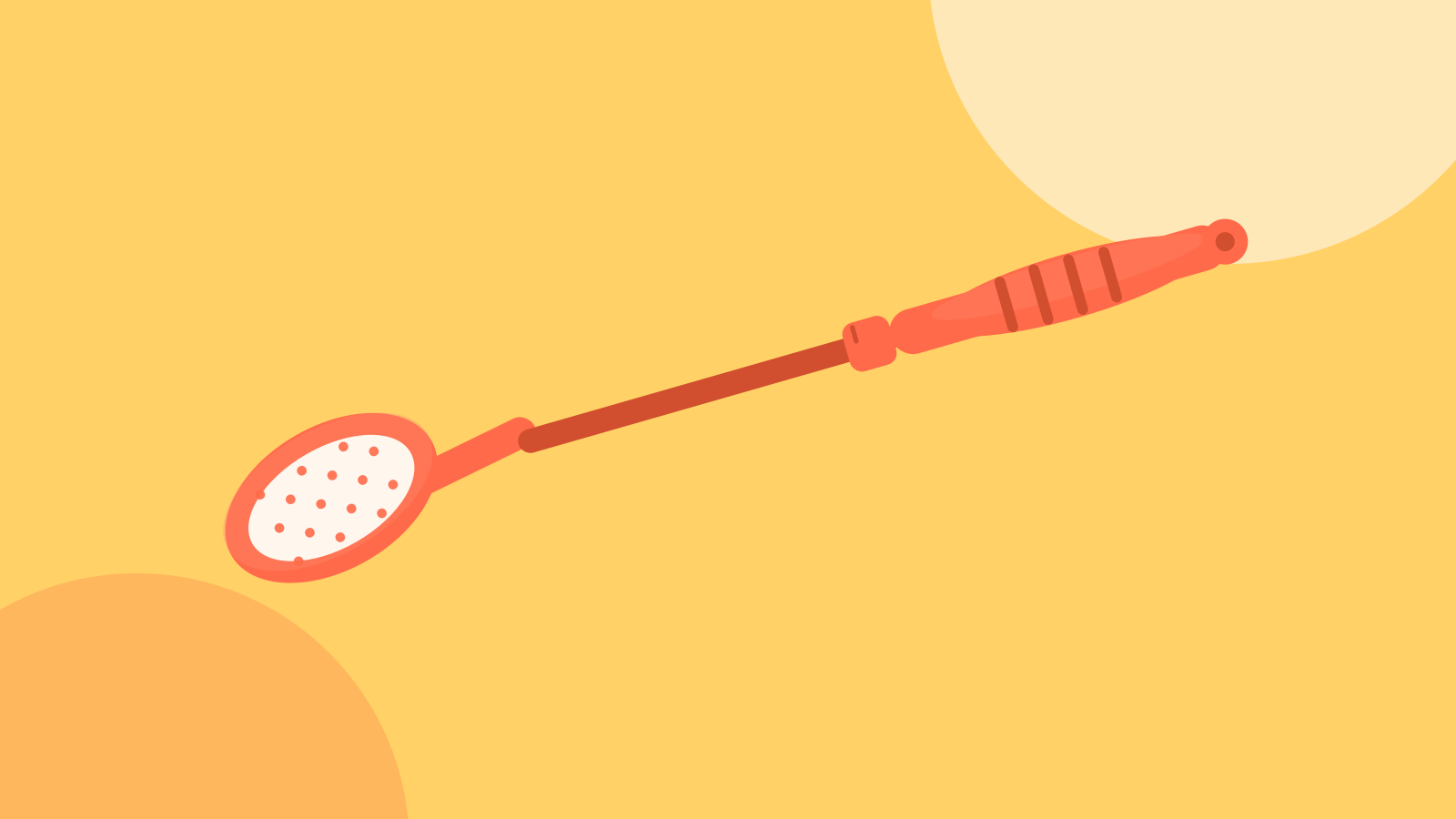 Warm illustration of a coral long-handled brush on a butter yellow background